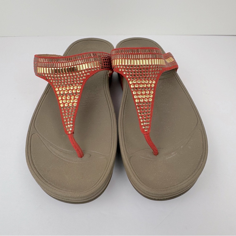 Fitflop Aztek Chada Women's Sandal Thong Slip-Ons. Size 9. Orange leather. - Picture 3 of 12
